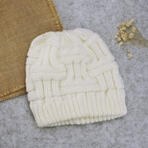 Skullies & Beanies Women's Ponytail Beanie Hat Soft Stretch Cable Knit Hat Warm Winter Hat - White - CM18LRSAH6A $20.25