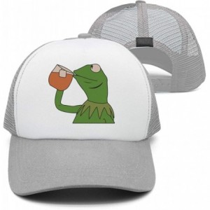 Skullies & Beanies Tea Lizard None of My Business Strapback Hat Sipping Tea Meme Adjustable Cap - Funny-green-frog-sipping-te...
