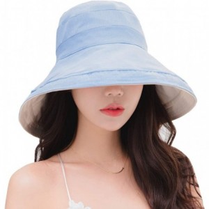 Sun Hats Women Reversible Bucket Hat UV Sun Protection Wide Brim Foldable Floppy Bucket Hat - 1blue - CI194KTTNIR $30.18
