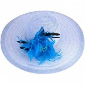 Sun Hats Womens Dress Church Kentucky Derby Wide Brim Feather Wedding Veil Sun Hat A265 - Sky Blue - CJ11WUE2YIH $34.86