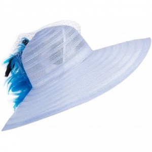 Sun Hats Womens Dress Church Kentucky Derby Wide Brim Feather Wedding Veil Sun Hat A265 - Sky Blue - CJ11WUE2YIH $29.99