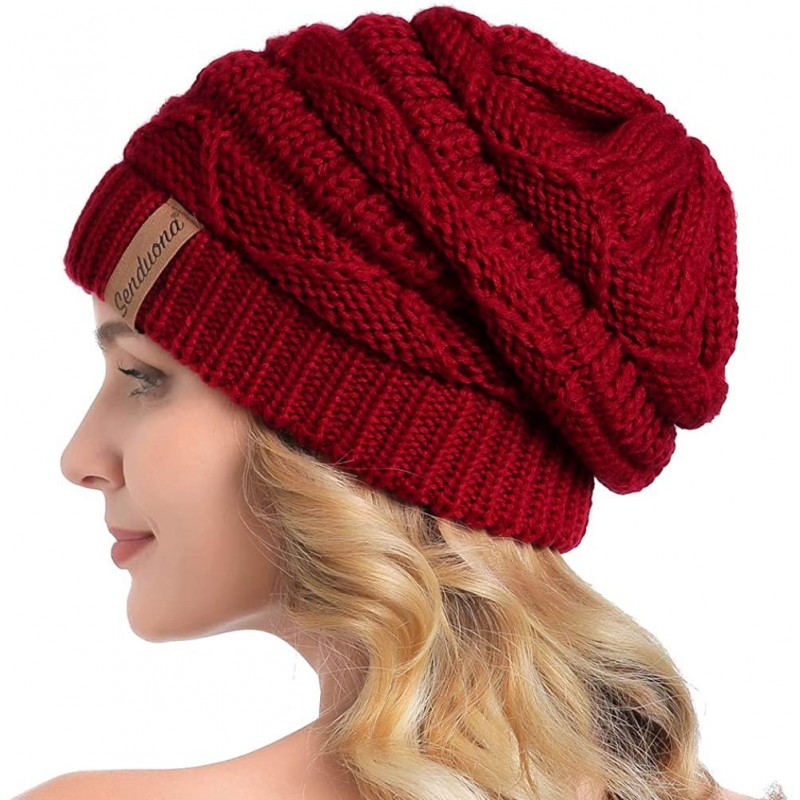 Skullies & Beanies Women Slouchy Beanie Winter Baggy Warm Snow Knit Hat Thick Oversized Skull Cap - Red - CJ18YXA65IA $21.13
