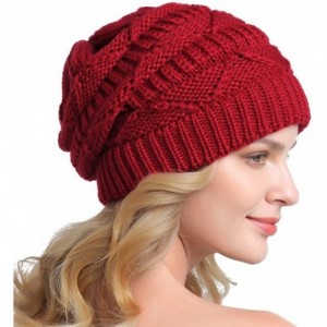 Skullies & Beanies Women Slouchy Beanie Winter Baggy Warm Snow Knit Hat Thick Oversized Skull Cap - Red - CJ18YXA65IA $21.13