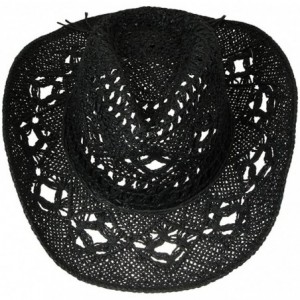 Cowboy Hats Men & Women's Summer Cowboy Cowgirl Straw Hat Hollow Out Woven Roll Up Wide Brim Hat - Black - C718QIKUL02 $22.01