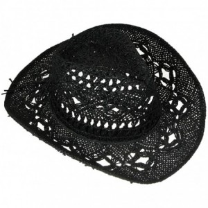 Cowboy Hats Men & Women's Summer Cowboy Cowgirl Straw Hat Hollow Out Woven Roll Up Wide Brim Hat - Black - C718QIKUL02 $22.01