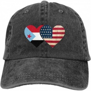 Skullies & Beanies South Yemen Flag and American Flag Cute Unisex Washed Cap Adjustable Dad's Denim Baseball Cap - Black - CU...