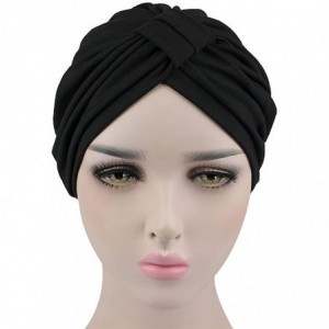Skullies & Beanies Chemo Turbans for Women Pre Tied Cotton Vintage Cover Twist Pleasted Hair Caps - Style1-black-1 Pair - CE1...