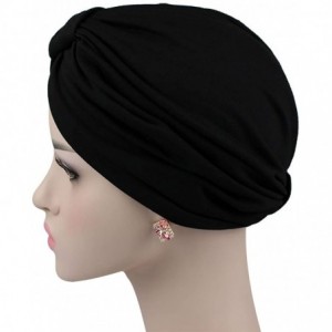 Skullies & Beanies Chemo Turbans for Women Pre Tied Cotton Vintage Cover Twist Pleasted Hair Caps - Style1-black-1 Pair - CE1...