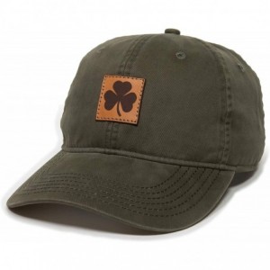 Baseball Caps Irish Shamrock Leather Patch Dad Hat - Adjustable Polo Style Baseball Cap for Men & Women - Olive - C218WA334ZA...