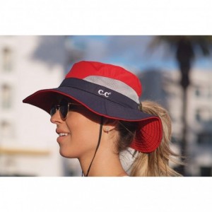Sun Hats Ponytail Bucket Hat UPF 50+ Messy Bun Sun Hat Wide Brim Mesh Cap - Navy/Red - CH18QO6K434 $34.62