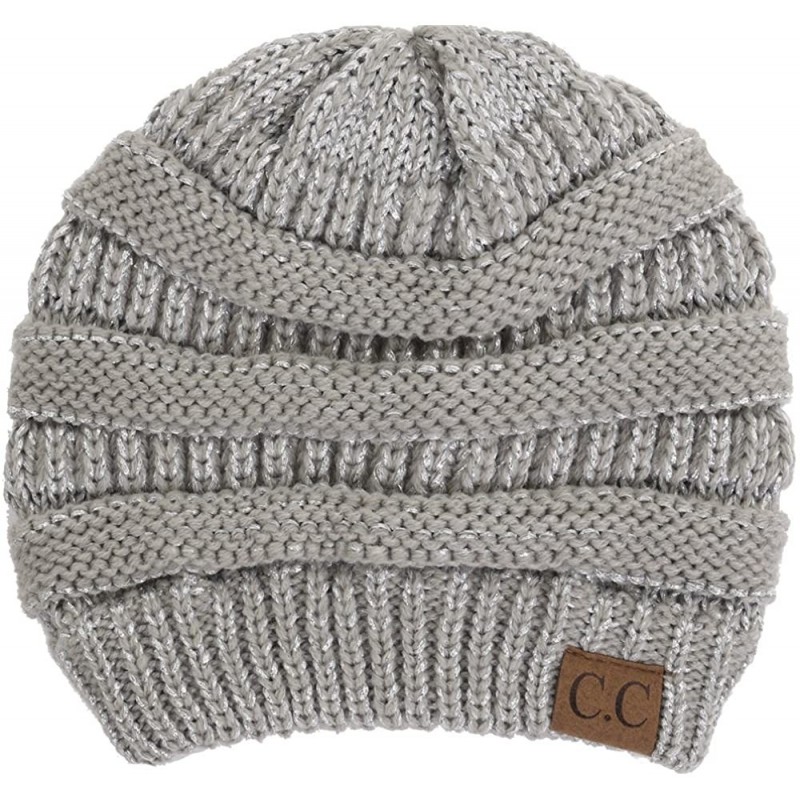 Skullies & Beanies Warm Soft Cable Knit Skull Cap Slouchy Beanie Winter Hat (Metallic Silver) - C0186AO30MA $21.85