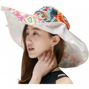 Sun Hats Women Large Brim Bucket Hats Anti-UV Foldable Beach Travel Flat Sun Hat Cap Topee - Beige - CU12H94AD11 $33.22