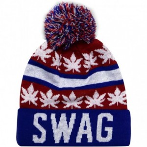 Skullies & Beanies Sk1162 Swag Leaves Pom Pom Beanie Hats - Red/Royal - CT11PLATYWP $26.50