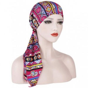 Skullies & Beanies Muslim Long Tail Cap Unisex Deluxe Boho Floral Printed Headwraps Pirate Cap 360 Waves Indian Hat - Hot Pin...