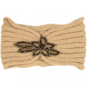 Cold Weather Headbands Women's Winter Sequin Flower Knitted Headband Ear Warmern - Taupe - CW1884RZU9C $19.42