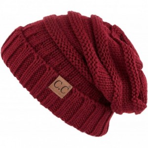 Skullies & Beanies Hatsandscarf Exclusives Unisex Beanie Oversized Slouchy Cable Knit Beanie (HAT-100) - Burgundy Solid - C81...