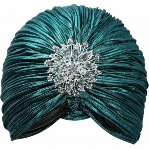 Skullies & Beanies Women's Ruffle Turban Hat Knit Turban Headwraps with Detachable Crystal Brooch for 1920s Gatsby Party - CY...