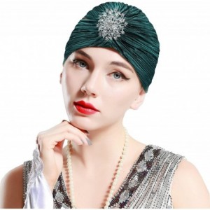 Skullies & Beanies Women's Ruffle Turban Hat Knit Turban Headwraps with Detachable Crystal Brooch for 1920s Gatsby Party - CY...