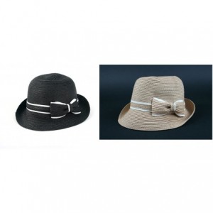 Bucket Hats Women's Classic Straw Cloche Bow Hat 960HF - 2 Pcs Black & Natural - CD11UGW9QR7 $35.33