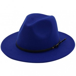 Fedoras Mens Fedora Hat Faux Felt Wide Brim Belt Buckle Cowboy Hat - B Blue - CB1933X8837 $22.27