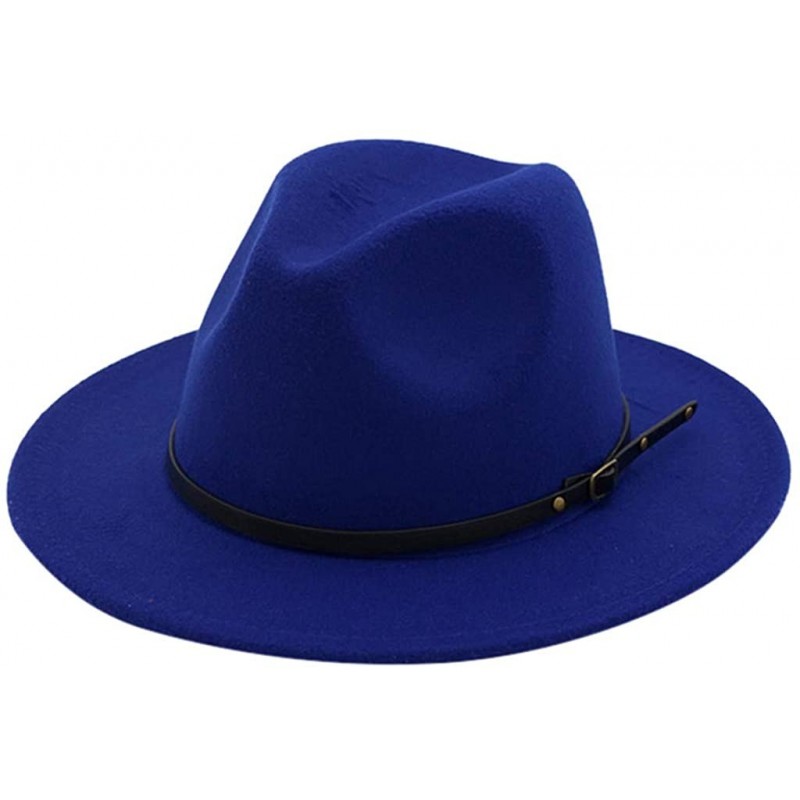 Fedoras Mens Fedora Hat Faux Felt Wide Brim Belt Buckle Cowboy Hat - B Blue - CB1933X8837 $20.46