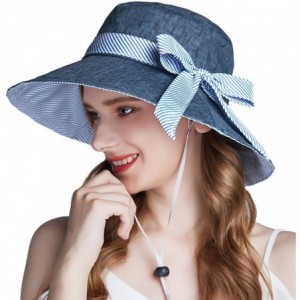 Sun Hats Sun Hats for Women Roll-up Wide Brim Summer Beach Hat Foldable Floppy Cotton Hat - Cotton Blue - CJ18D3OIA0S $31.42