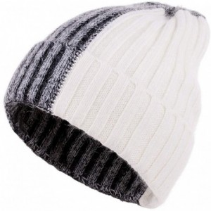 Skullies & Beanies Women Knit Wool Beanie-Winter 2 Tone Cashmere Ski Hats Warm Soft Skull Cap for Women - Grey Andwhtie - CR1...