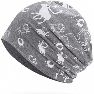Skullies & Beanies Cotton Slouchy Beanie Hat Hair Covers Soft Night Sleep Cap for Women - Cotton Grey Christmas Deer - CQ18GA...