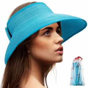 Sun Hats Foldable Sun Visors for Women - Beach Hat Wide Brim Sun Hat Roll-Up Straw Hat - CE18T3Q8HEO $24.87