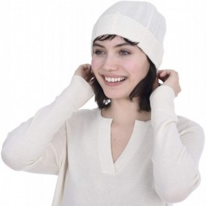 Skullies & Beanies Fold-Over Cable Knit Beanie 100% Pure Cashmere Cuffed Brim Hat for Women - Ivory - CA18MHG8ZG6 $72.68