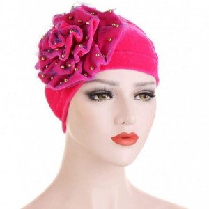 Skullies & Beanies Muslim Hat Pleated Twist Turbans for Women African Printing India Chemo Cap Hairwrap Headwear - Hot Pink-a...