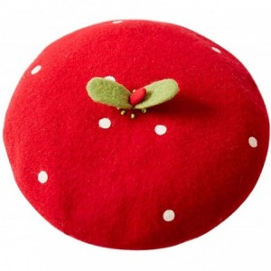Berets Handmade Kawaii Red Strawberry Beret Vintage Artist Painter Hat Women Wool Cap Warming Gift - CO18KEDQ75C $54.31