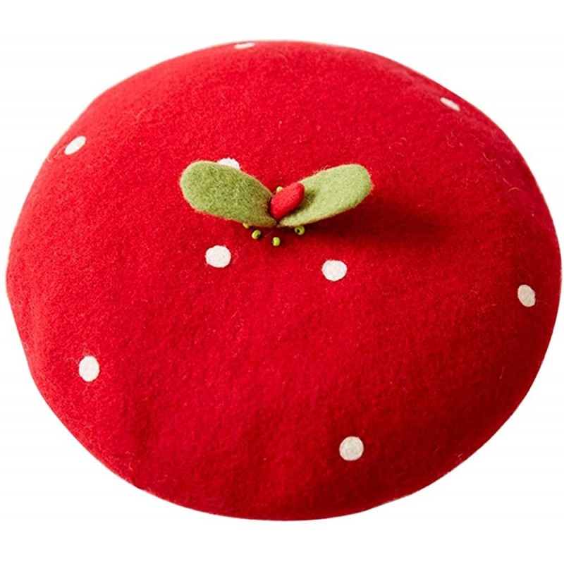 Berets Handmade Kawaii Red Strawberry Beret Vintage Artist Painter Hat Women Wool Cap Warming Gift - CO18KEDQ75C $46.20