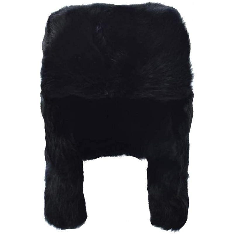 Bomber Hats Men's Rabbit Fur Trapper Hat Ear Flaps Russian Style Ushanka Hat - Black Rabbit Fur - C518H88XUOH $49.48
