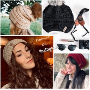 Skullies & Beanies Womens Winter Knit Slouchy Beanie Hat Warm Skull Ski Cap Faux Fur Pom Pom Hats for Women - CA18U9DZ2XQ $26.11