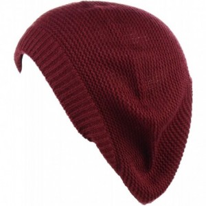 Berets Chic French Style Lightweight Soft Slouchy Knit Beret Beanie Hat in Solid - 2-pack Red Wine & Black - CK18AQDQCGD $30.29