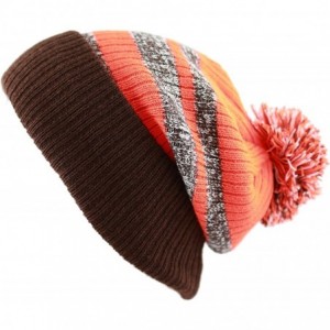 Skullies & Beanies Winter Striped Cuffed Pom Pom Knit Soft Thick Beanie Skully Hat - Brown-orange - C412N81WY9M $23.81