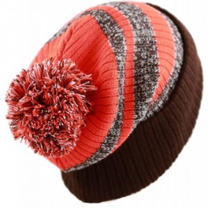 Skullies & Beanies Winter Striped Cuffed Pom Pom Knit Soft Thick Beanie Skully Hat - Brown-orange - C412N81WY9M $21.49