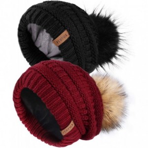 Skullies & Beanies Winter Slouchy Beanie Hats Women Fleece Lined Warm Ski Knitted Pom Pom Hat - 38-black Wine Red - C618YUIIS...
