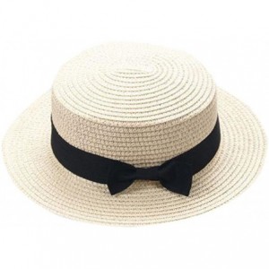 Fedoras Sun Hats Caps- Adult Parent & Kids Bowknot Breathable Hat Straw Hat Summer Beach Hat - Beige - CT18EXUYT0M $15.54