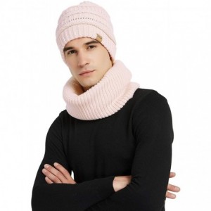 Skullies & Beanies Winter Cable Knit Beanie Hat and Infinity Scarf Set-Men&Women Warm Skull Cap - Apricot(beanie&scarf Set) -...
