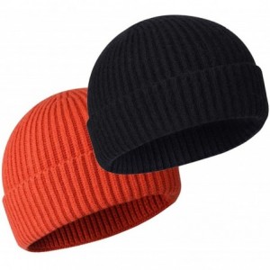 Skullies & Beanies Wool Winter Knit Cuff Short Fisherman Beanie Hats for Men Women - Black&orange 2pack - CJ1943WLD6Z $30.17