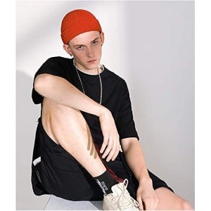 Skullies & Beanies Wool Winter Knit Cuff Short Fisherman Beanie Hats for Men Women - Black&orange 2pack - CJ1943WLD6Z $30.17
