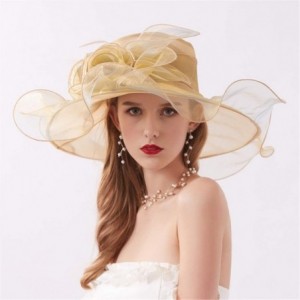 Sun Hats Wedding Hat-Women's Organza Church Derby Fascinator Cap Kentucky Tea Party - Gold - CT18T4406Q8 $33.23