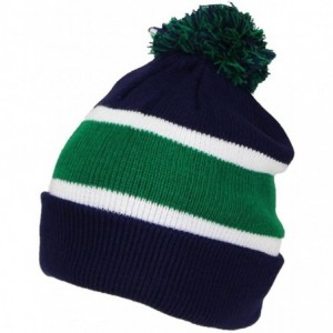 Skullies & Beanies Quality Cuffed Cap with Large Pom Pom (One Size)(Fits Large Heads) - Navy/Green - CF188CW2TKG $20.93