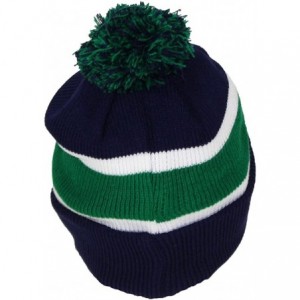 Skullies & Beanies Quality Cuffed Cap with Large Pom Pom (One Size)(Fits Large Heads) - Navy/Green - CF188CW2TKG $20.93