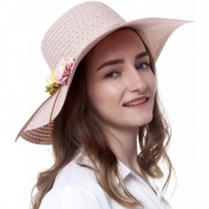 Sun Hats Summer Beach Sun Hats for Women Girls Straw Hat Wide Brim Travel Packable UPF 50+ - Light Pink - C618QDIGU97 $24.83