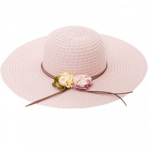 Sun Hats Summer Beach Sun Hats for Women Girls Straw Hat Wide Brim Travel Packable UPF 50+ - Light Pink - C618QDIGU97 $26.60