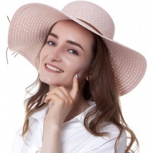 Sun Hats Summer Beach Sun Hats for Women Girls Straw Hat Wide Brim Travel Packable UPF 50+ - Light Pink - C618QDIGU97 $26.60