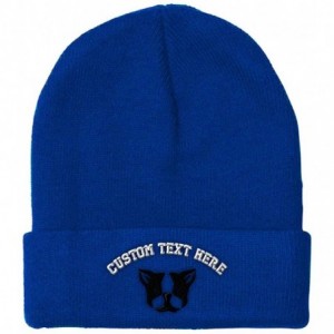 Skullies & Beanies Custom Beanie for Men & Women Boston Terrier Silly Face Embroidery Skull Cap Hat - Royal Blue - CE18ZS2LMA...